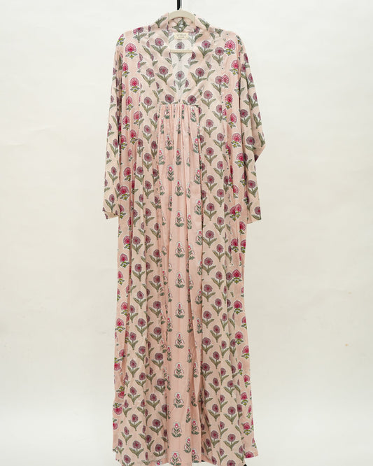 Floral Cotton Kaftan – Soft Blush