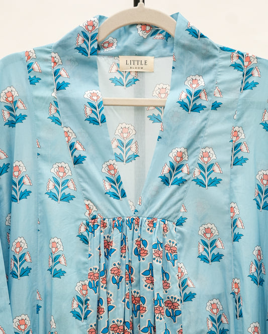 Floral cotton Kaftan - Sky blue